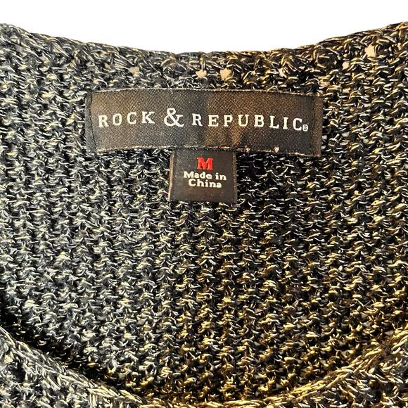 Rock & Republic Oversized Long Sleeve Pullover  Sweater Gold & Black M - Picture 4 of 6